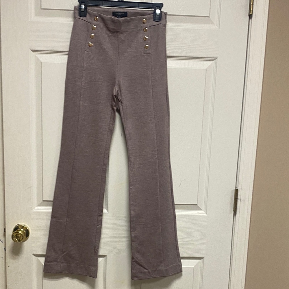Ann Taylor Taupe 0 petite high waisted trousers with gold  Button detailing.